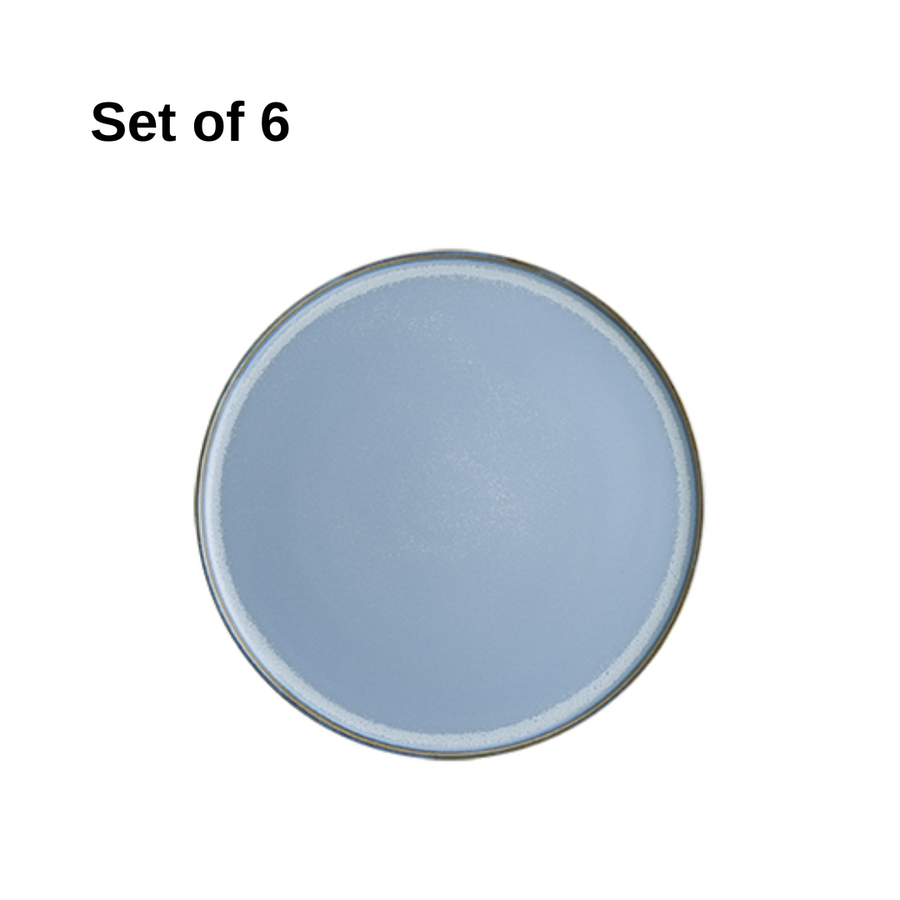 Bonna Sky Hygge round plate 220x17mm porcelain in soft sky blue with reactive glaze, durable and microwave-safe, perfect for entrées, appetizers, or desserts.