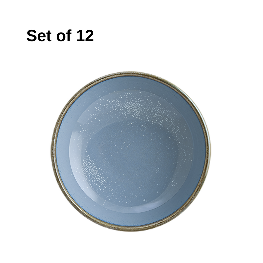 Bonna Sky Hygge coupe plate 100mm porcelain in soft sky blue with reactive glaze, durable and microwave-safe, perfect for appetizers, desserts, or small bites.