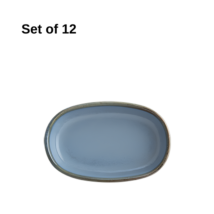 Bonna Sky Hygge oval dish 100x22mm porcelain in soft sky blue with reactive glaze, durable and microwave-safe, ideal for sauces, dips, or small appetisers.