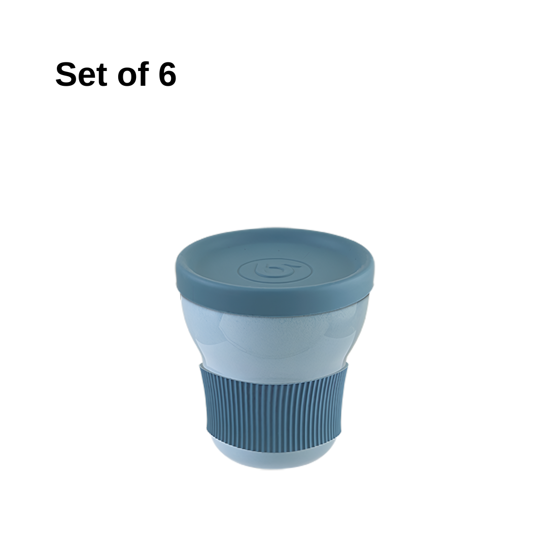 Bonna Sky Softline mug 300ml porcelain with silicone sleeve and lid, sky blue tone, durable and microwave-safe, perfect for coffee or tea at home, cafés, or travel.