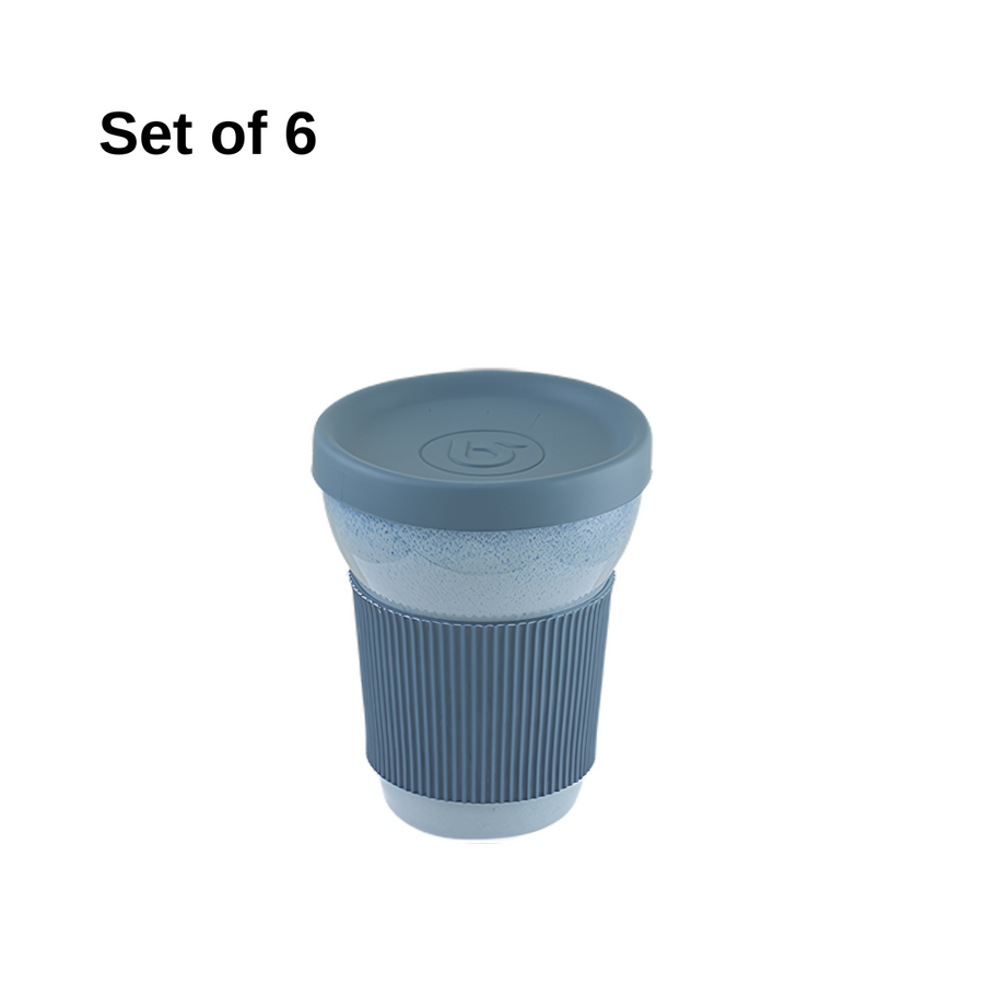 Bonna Sky Softline mug 350ml porcelain with silicone sleeve and lid, sky blue tone, durable and microwave-safe, ideal for hot drinks at home, cafés, or travel.