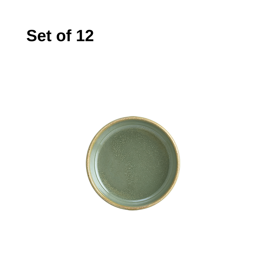Bonna Sage Hygge dipping bowl 100x23mm porcelain set of 12 with sage glaze, artisanal finish, durable and microwave-safe, ideal for dips, sauces, or condiments.