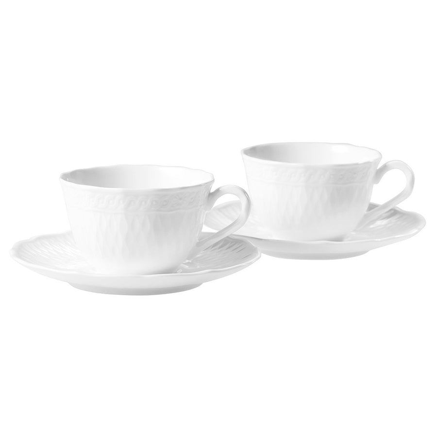 Noritake Cher Blanc Cup & Saucer 1pce with Plates Set White Stacked