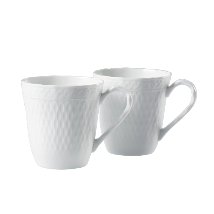 Noritake Cher Blanc Mug and Saucer Set of 2, with Cup, Bowl, and Teacup, White