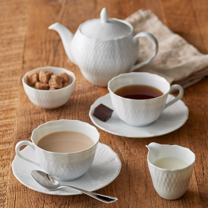 Noritake Cher Blanc Mug and Saucer Set of 2, with Cup, Bowl, and Teacup, White