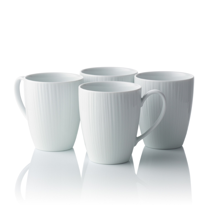 Noritake Conifere White Fine Porcelain Mug, 360ml, Set of 4, 360ml, on top of a table