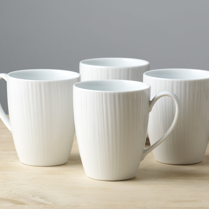 Noritake Conifere White Fine Porcelain Mug, 360ml, Set of 4, 360ml, on top of a table