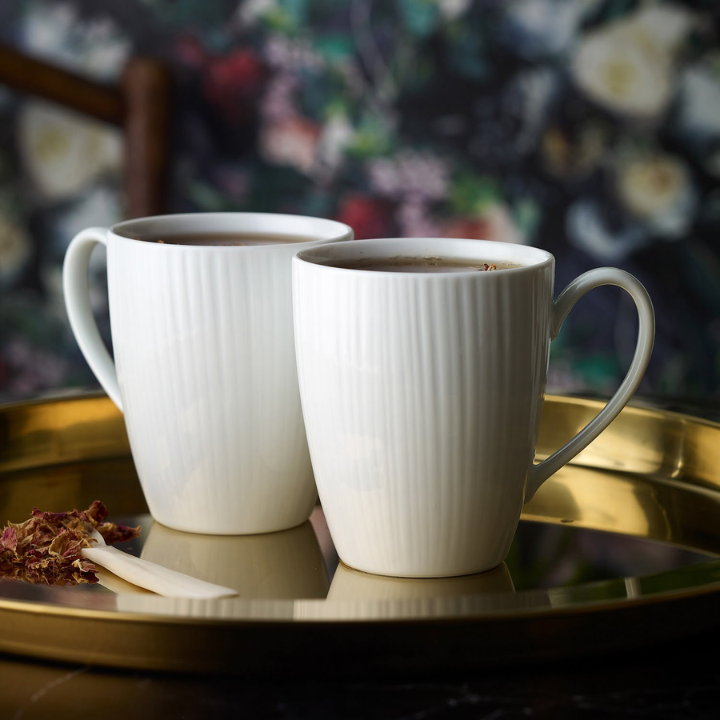 Noritake Conifere Mug Set of 2, 360ml, white, on top of a table