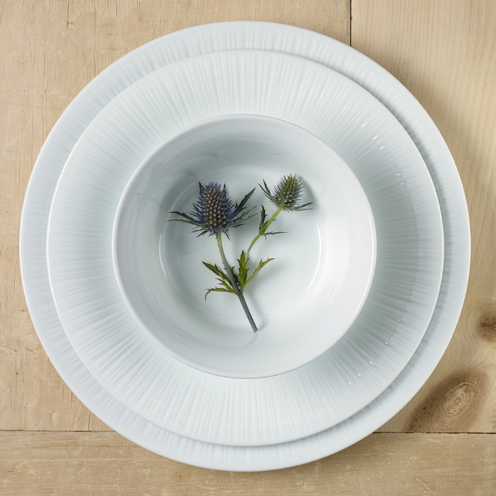 Noritake Conifere Cereal Plate with Cereal Bowl on top, White Fine Porcelain, 15cm