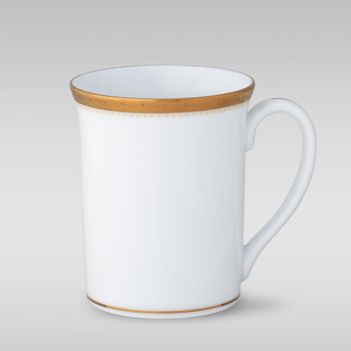 Noritake Charlotta Gold Fine Porcelain Bowl, gold-rimmed, placed inside a microwave oven