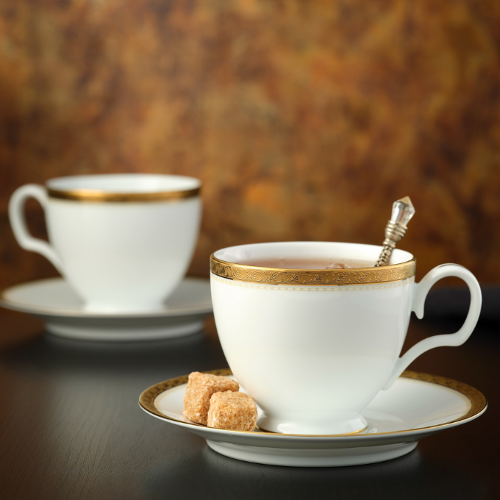Noritake Charlotta Gold Fine Porcelain Tea Cup, gold-rimmed, microwave-safe, 250ml, Set of 2