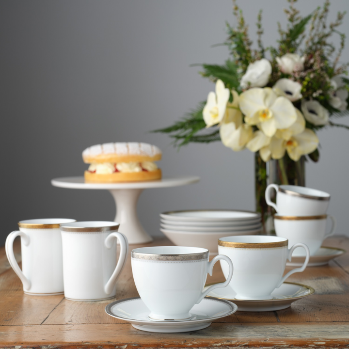 Noritake Charlotta Platinum Microwave Safe Cup & Saucer 250ml