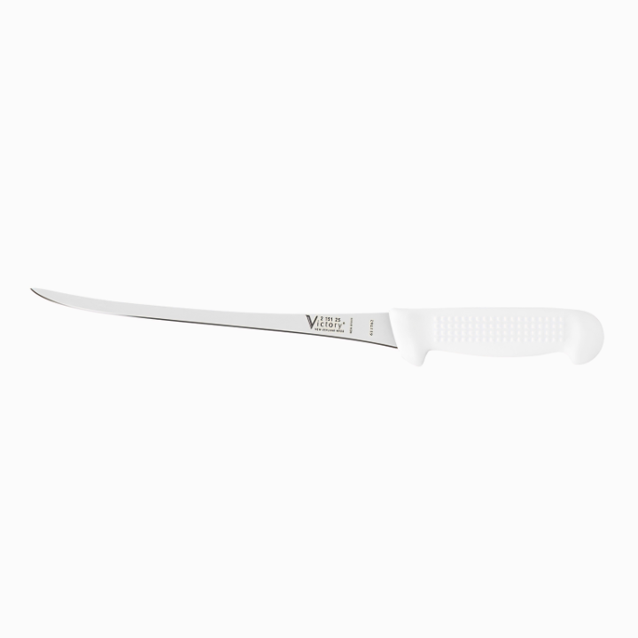 Victory 25cm extra narrow filleting knife stainless steel white handle commercial fish processing knife