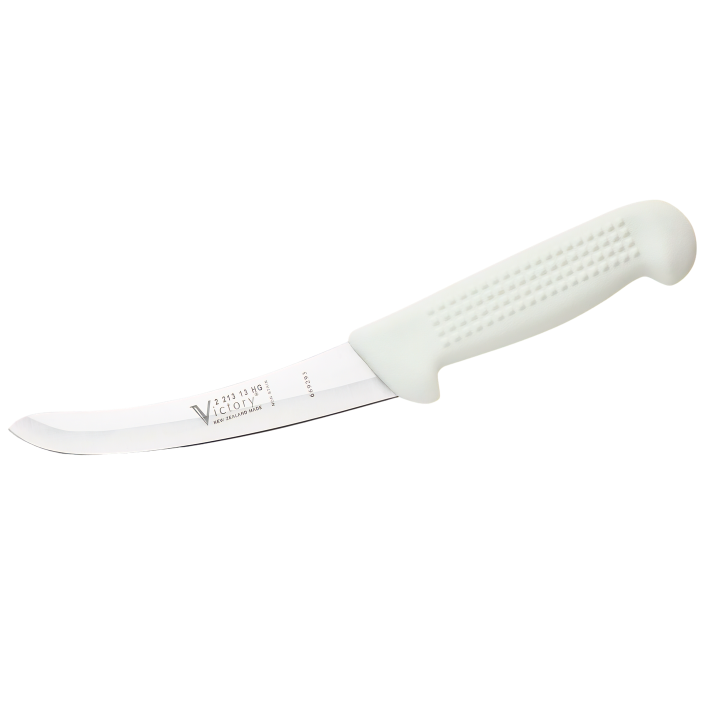 Victory 15cm hollow ground curved boning knife stainless steel white handle meat processing knife