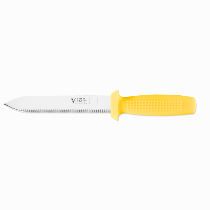 Victory 17cm serrated underwater knife stainless steel yellow handle diving safety cutting knife