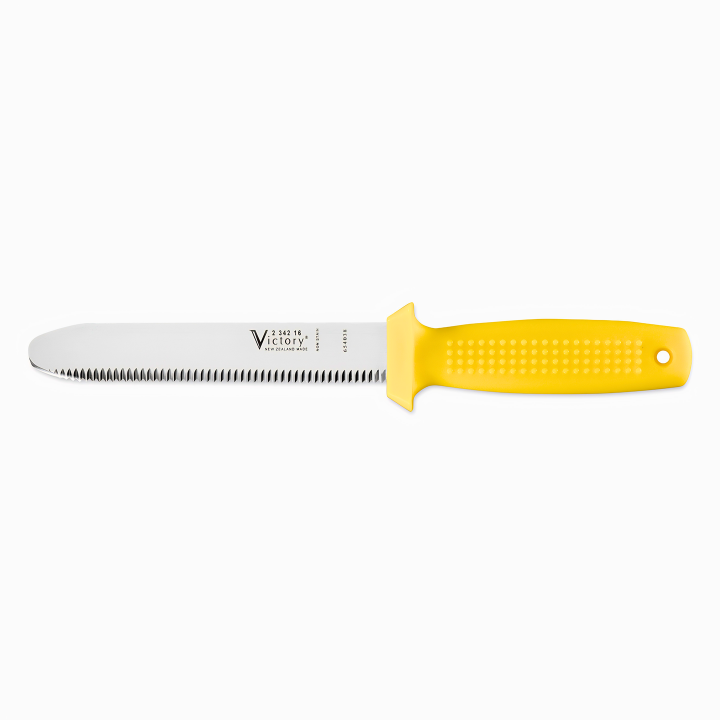 Victory 16cm serrated blunt tip underwater knife stainless steel yellow handle diving safety knife