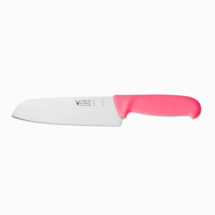 Victory 18cm santoku chef knife stainless steel blade pink progrip handle kitchen knife