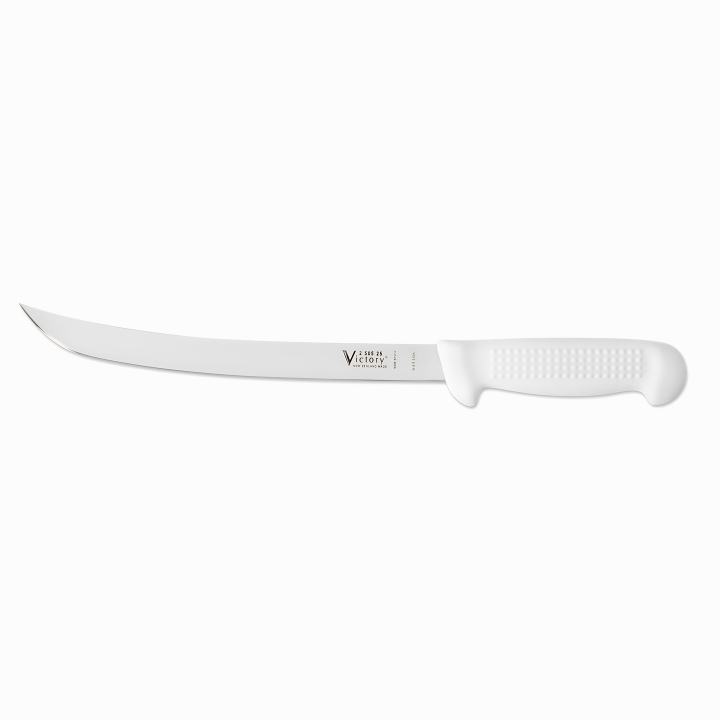 Victory 25cm curved filleting knife stainless steel blade white plastic handle fish filleting knife