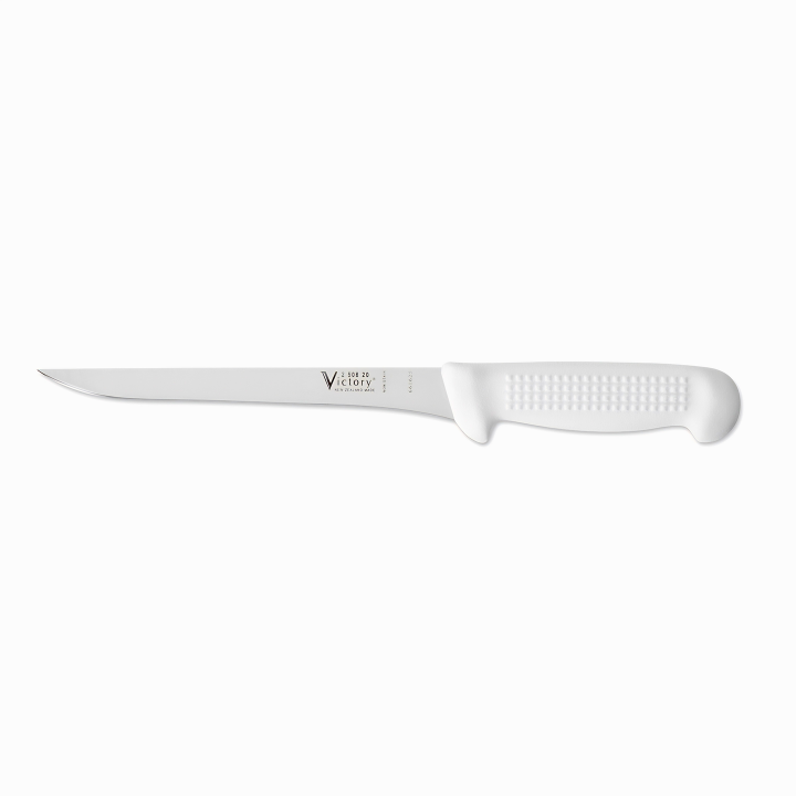 Victory 20cm straight filleting knife stainless steel blade white plastic handle all purpose kitchen knife