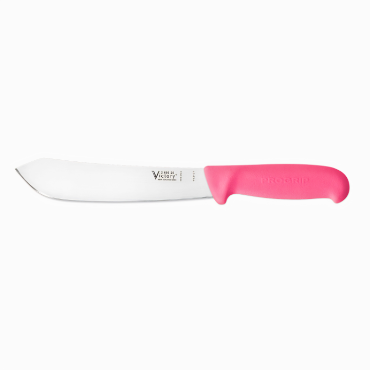 Victory Knives bullnose butcher knife 20cm pink Progrip handle stainless steel meat cutting knife New Zealand