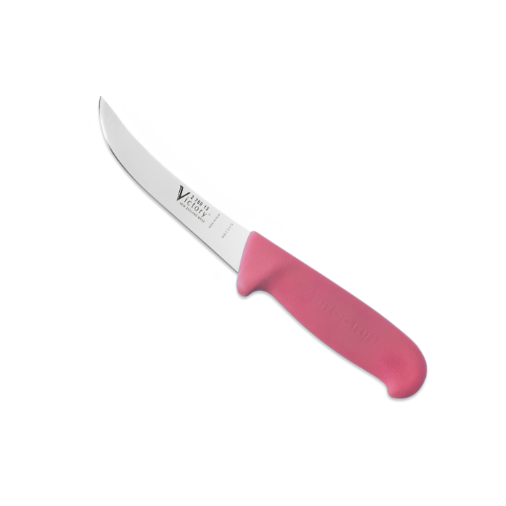 Victory Knives curved boning knife 13cm pink Progrip handle stainless steel meat trimming knife New Zealand