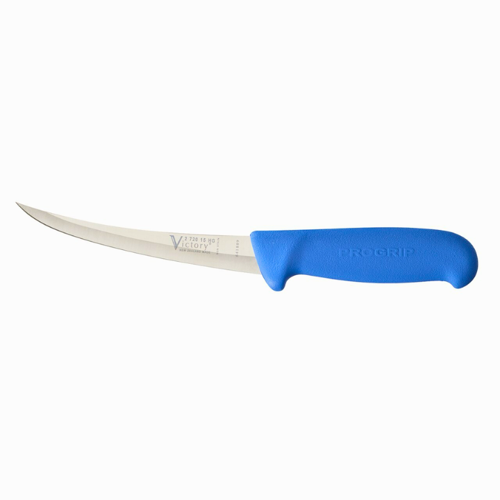 Victory Knives hollow ground curved boning knife 15cm stainless steel blue Progrip handle filleting knife New Zealand