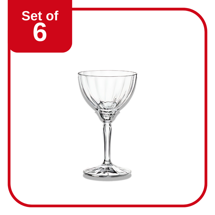 Bormioli Rocco Florian Champagne Glass 240 ml set of 6 in Clear with Venetian-inspired reeded design