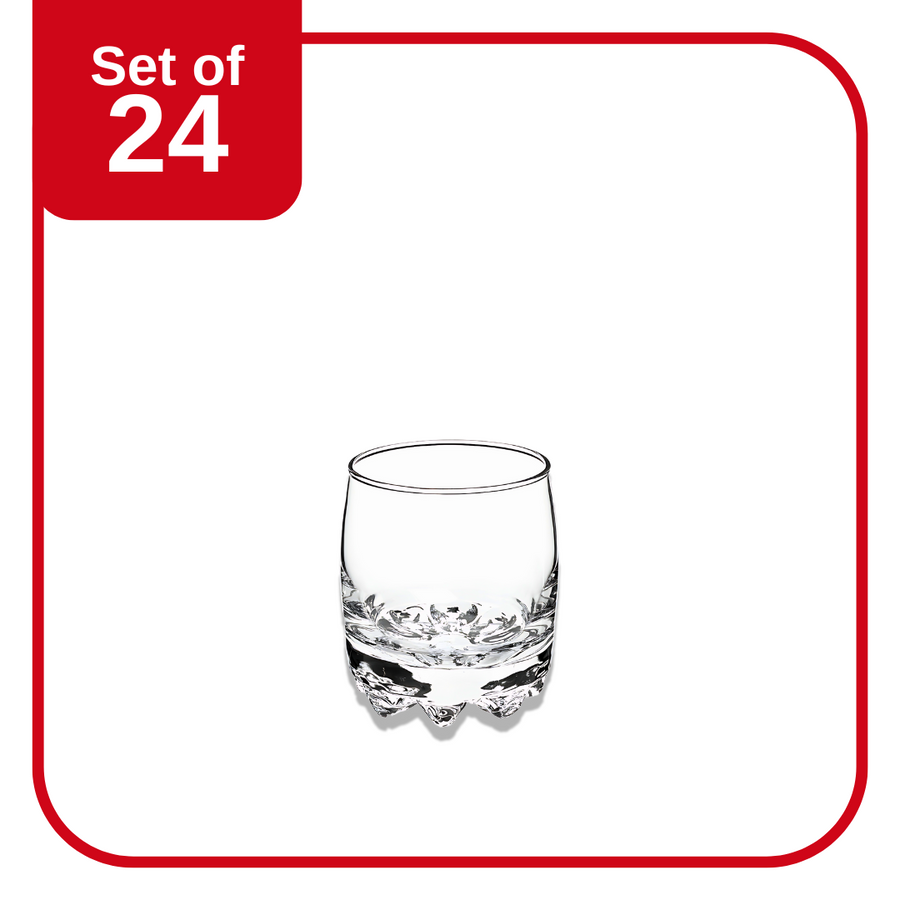 Bormioli Rocco Galassia DOF 295 ml tumbler set of 24 clear glass with rounded body and peg-footed base