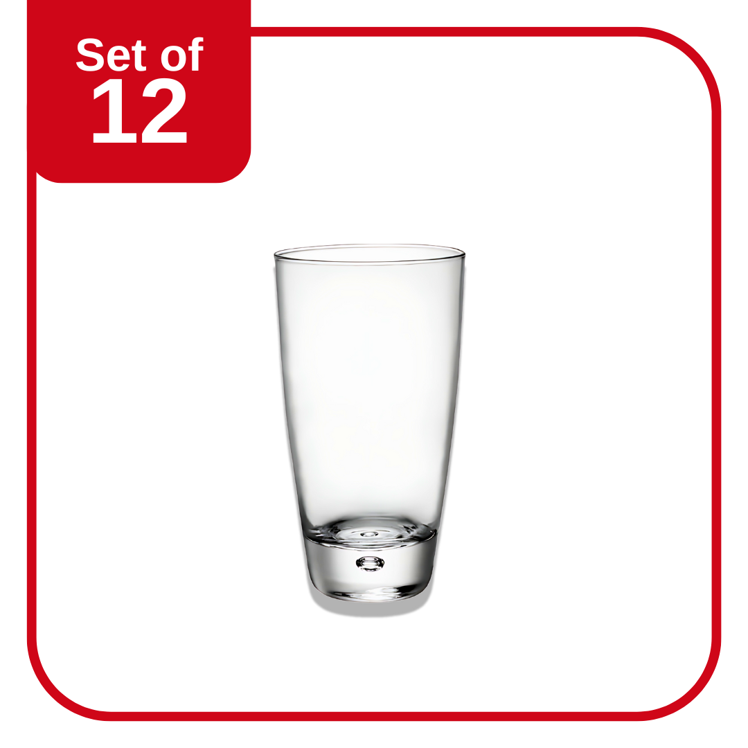 Bormioli Rocco Luna Long Drink 350 ml tumbler set of 12 clear glass with bubble base