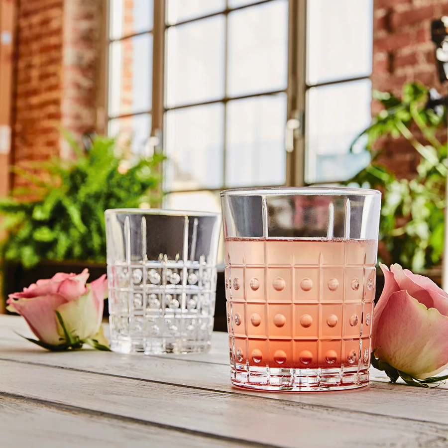 Bormioli Rocco Este DOF Tumbler 390 ml set of 24 tempered glass with geometric design for whisky, cocktails, or everyday beverages