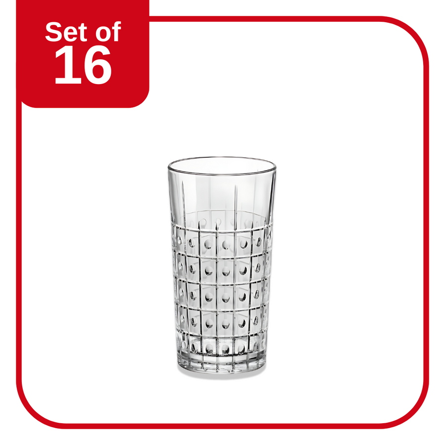 Bormioli Rocco Bartender Este Highball 490 ml set of 16 tempered glass geometric pattern durable