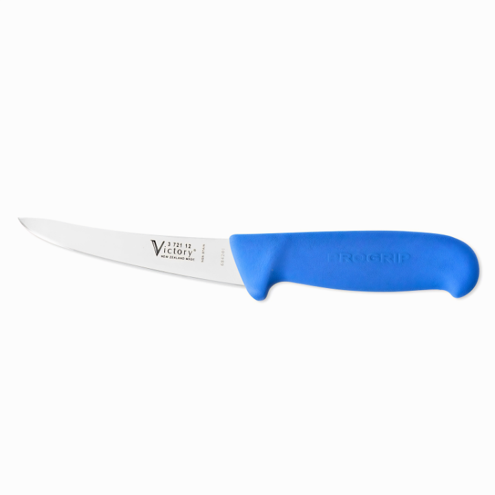 Victory Knives narrow curved boning knife 12cm stainless steel blue Progrip handle precision filleting knife New Zealand