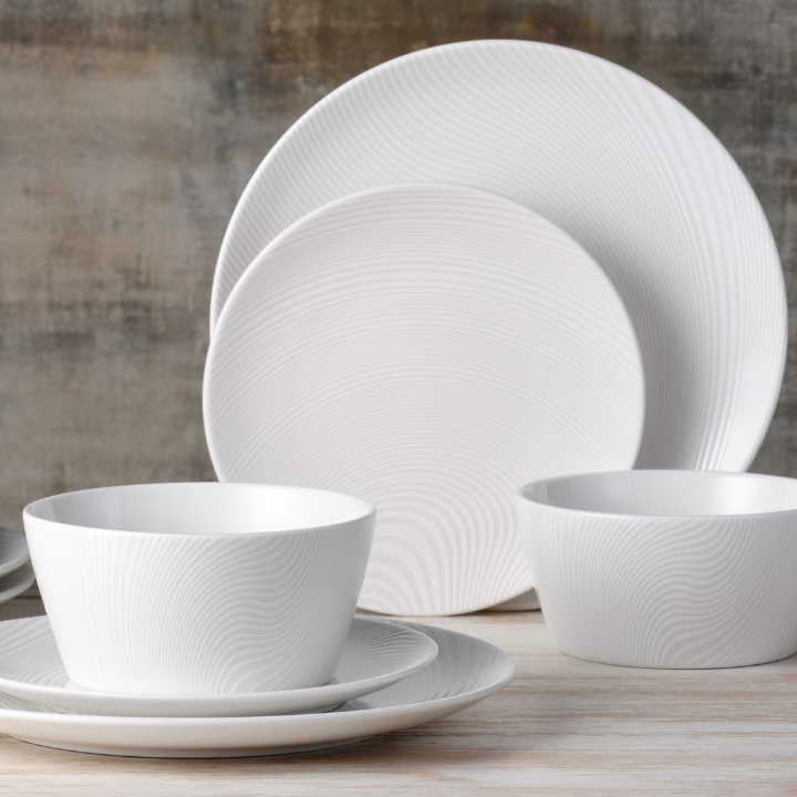 Noritake Dune White on White 12pce Dinner Setting for 4