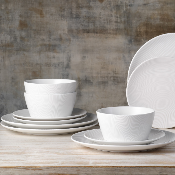 Noritake Dune White on White 12pce Dinner Setting for 4