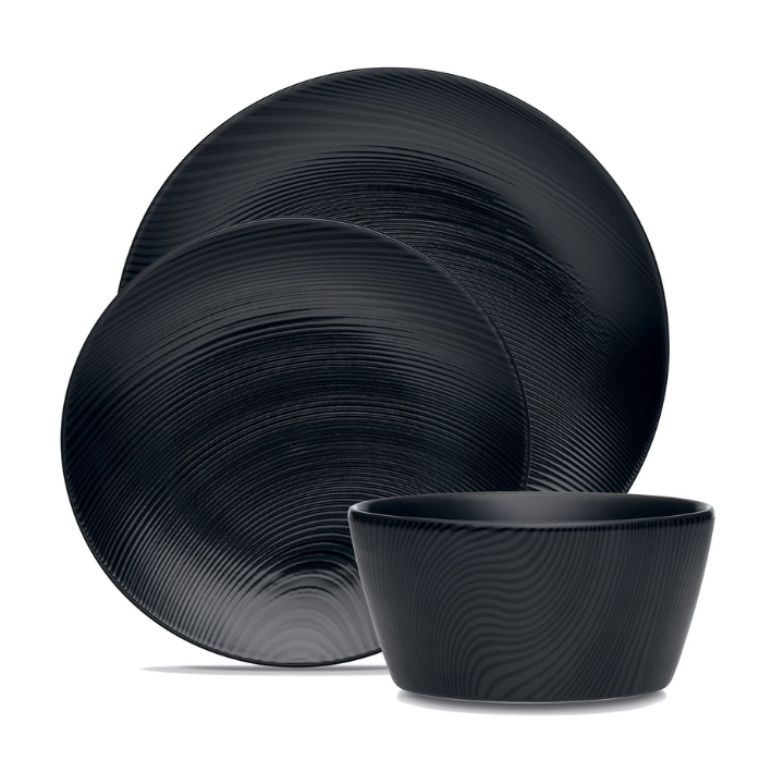 Noritake Black on Black 12pce Fine Porcelain Dinner Setting for 4