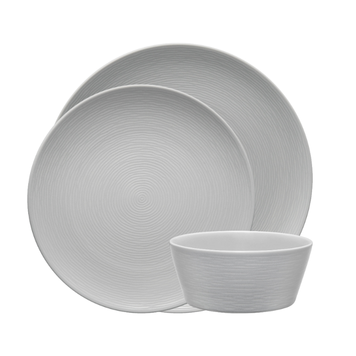Noritake Grey on Grey 'Swirl' 12pce Dinner Setting for 4 (4 x 21cm Coupe Entrée , 27cm Coupe Dinner & 14.5cm Cereal/Soup Bowl)