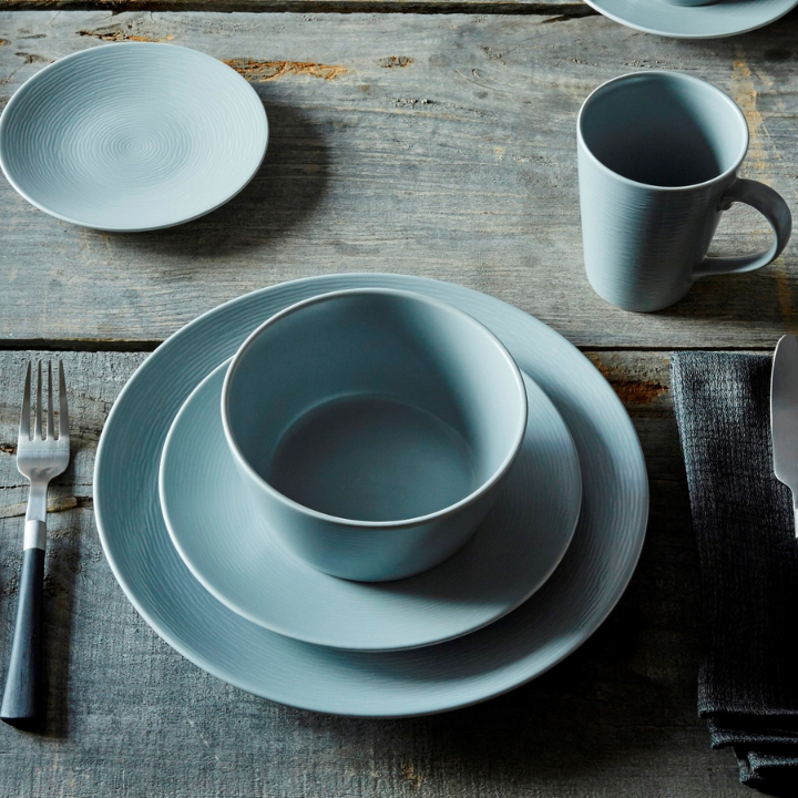 Noritake Grey on Grey 'Swirl' 12pce Dinner Setting for 4 (4 x 21cm Coupe Entrée , 27cm Coupe Dinner & 14.5cm Cereal/Soup Bowl)
