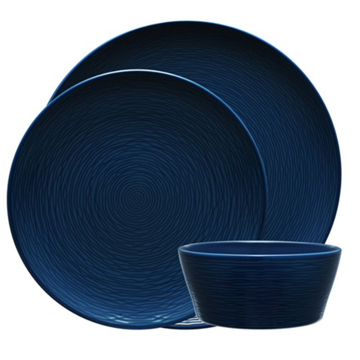 Noritake Navy on Navy 'Swirl' 12pce Dinner Setting for 4