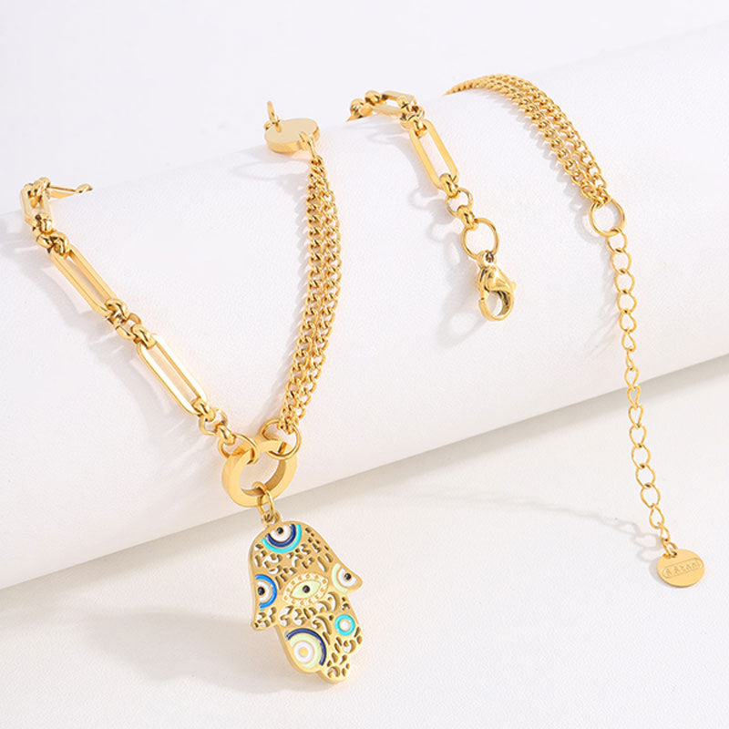 Artistic Hamsa Necklace with Dual Chain Design-0