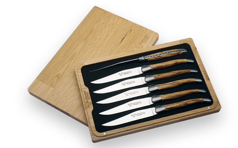 Laguiole En Aubrac Set of 6 Steak Knives Woods of France - Olive Wood
