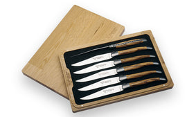 Laguiole En Aubrac Set of 6 Steak Knives Woods of France - Olive Wood
