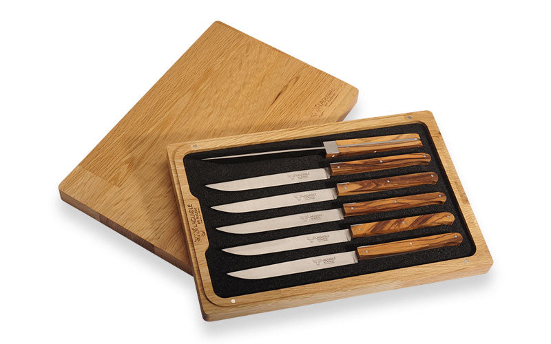 Laguiole En Aubrac Set of 6 Steak Knives Cubique - Paperstone Titanium Blade