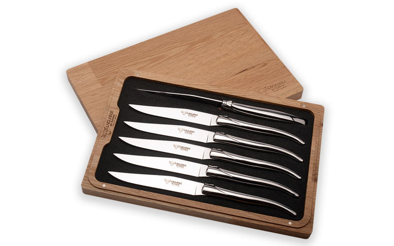 Laguiole En Aubrac Set of 6 Steak Knives - Coloured (RD, YL, OR, LI, AN, DB)