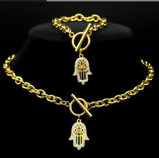 Hamsa Pendant Necklace and Bracelet Set-0