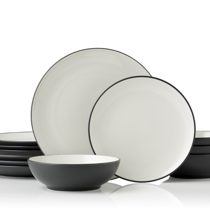Noritake Colorwave Graphite 12pce Dinner Setting for 4 (4 x 21cm Entree Plate, 27cm Dinner Plate & 17cm Bowl)