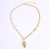 Artistic Hamsa Necklace with Dual Chain Design-1