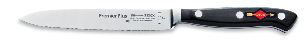 F.DICK PREMIER PLUS UTILITY KNIFE, SERRATED EDGE FORGED, 13CM