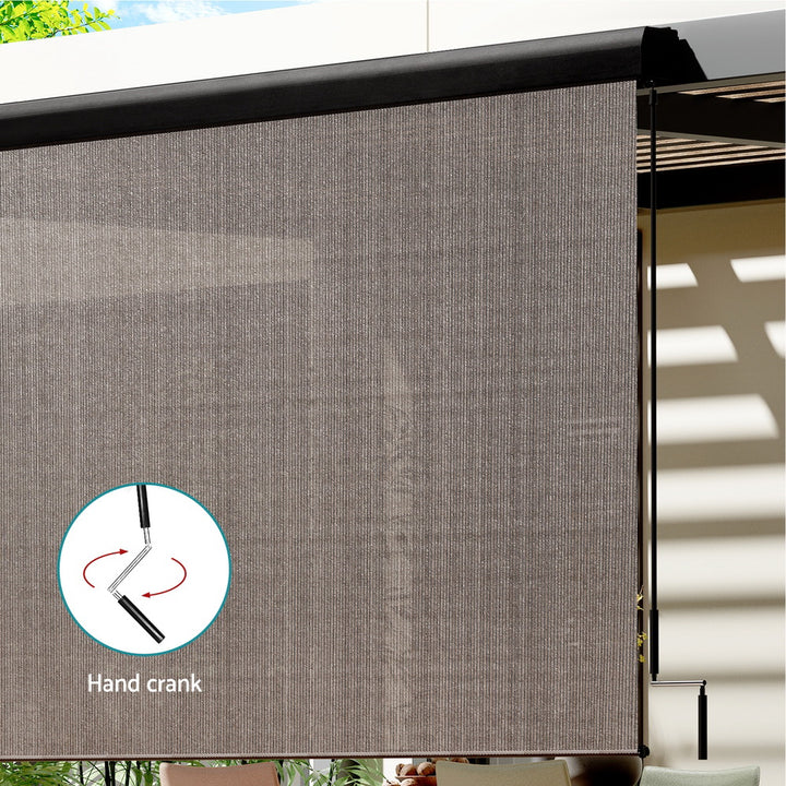 Instahut 3X2.5M Outdoor Blinds Awning Roll Down Retractable Knit Fabric Outdoor Blinds Window Shade Brown
