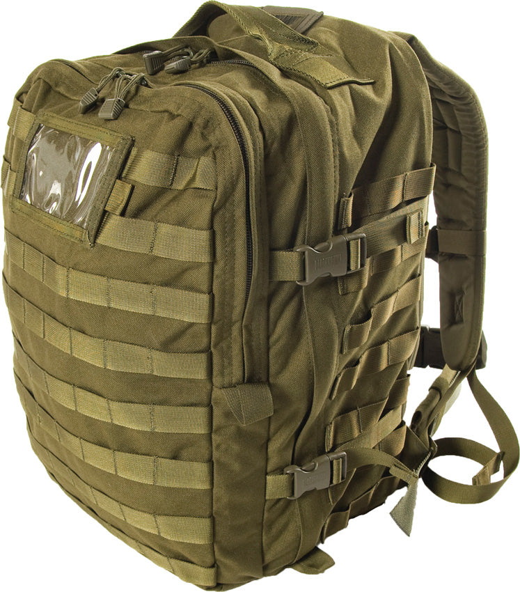 A green Blackhawk Special Ops Medical Backpack with multiple compartments and adjustable straps, designed for outdoor activities.
