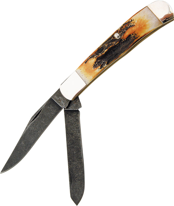 A Bear & Son Trapper Stag folding knife with a Damascus steel blade and India stag bone handle. | King of Knives e-store